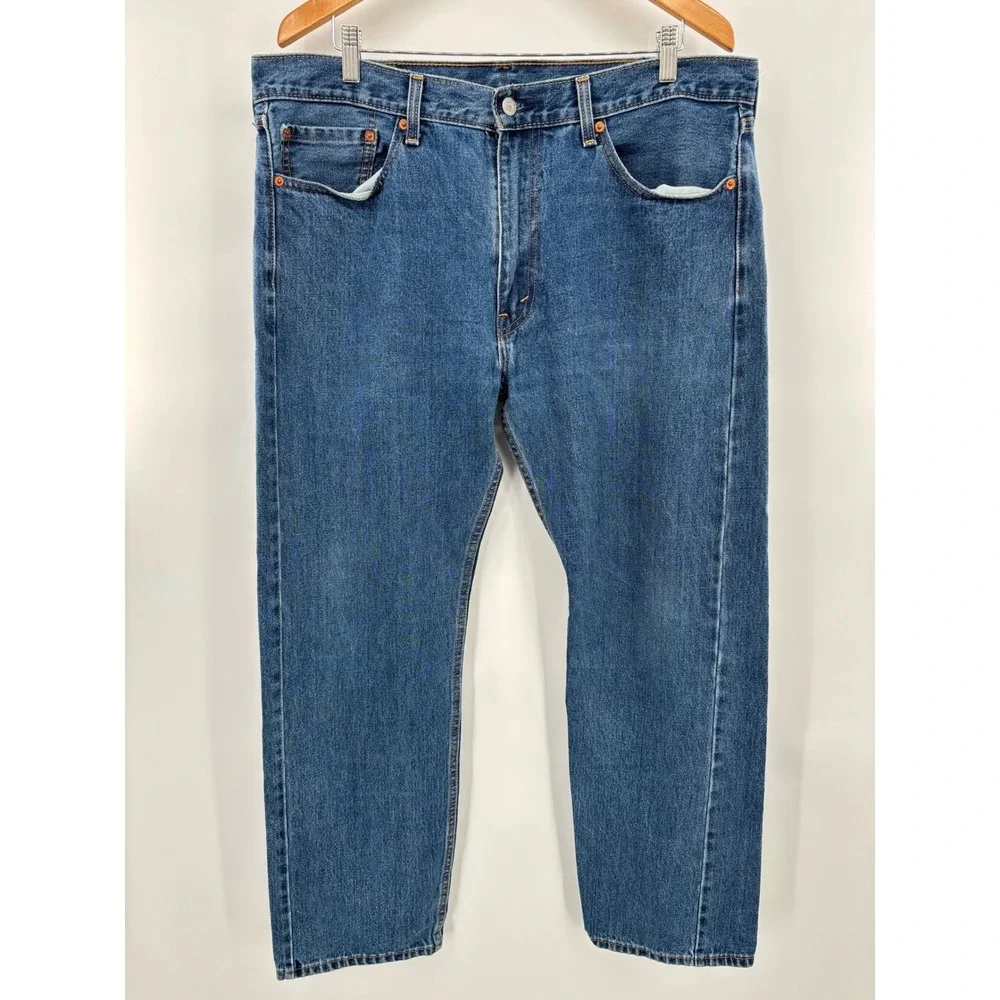 Levis 505 Mens 38x32 Jeans Loose Fit Light Distress Indigo Blue Grunge /Skate